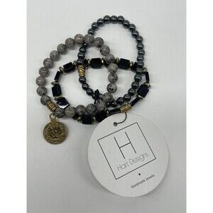 Hart Design Handmade Jewelry 3 Piece Stone Beaded Stretch Bracelet Set New
